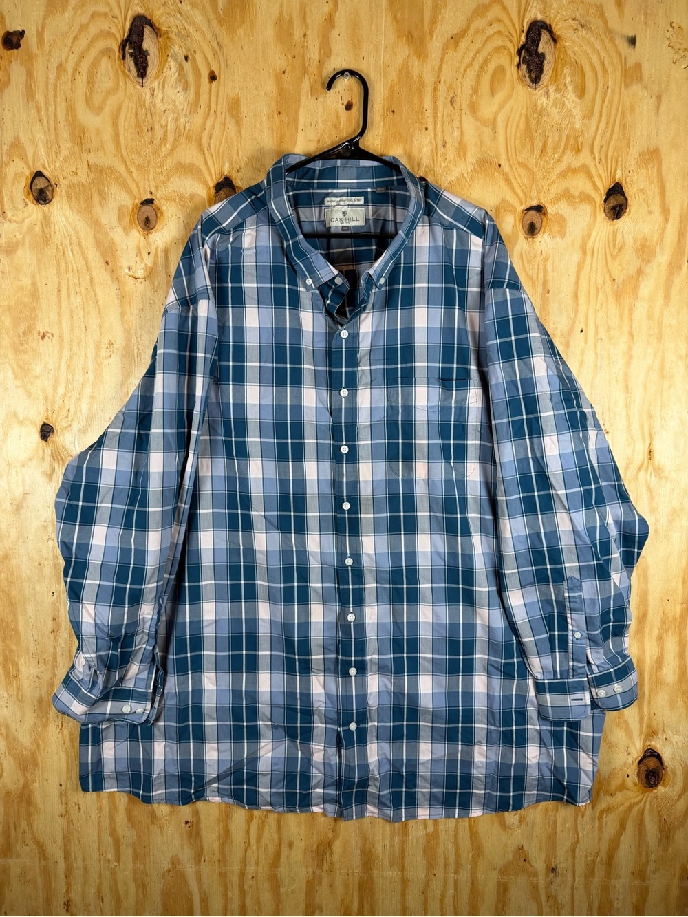 Men's Oak Hill Teal and White Plaid Button-Down Shirt